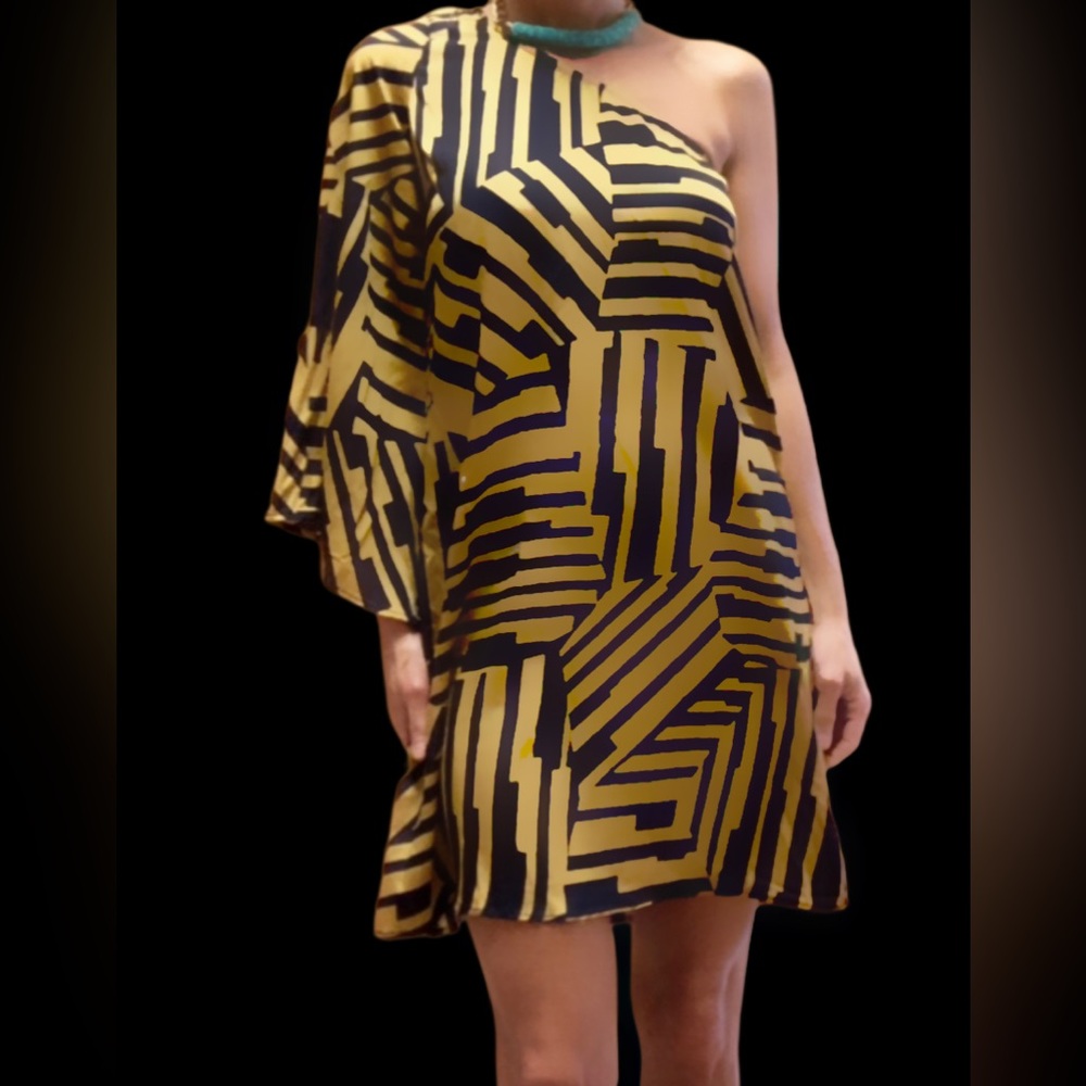 NWOT, Sexy asymmetrical sleeves silky dress!